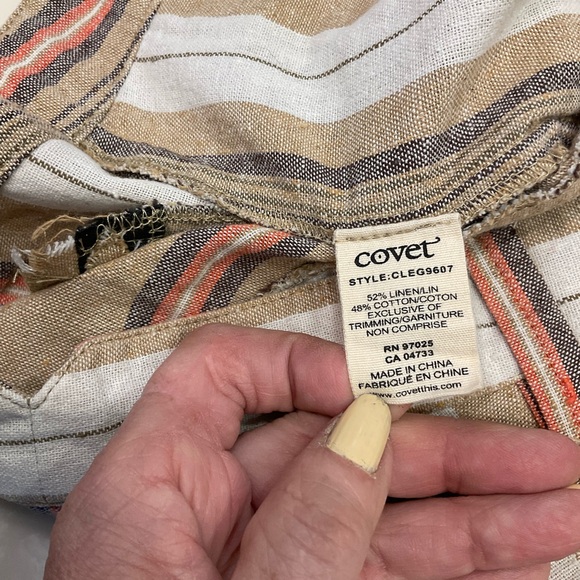 Covet linen & cotton blend striped shorts, zip front, side & back pockets, Sz 2 - Picture 7 of 13